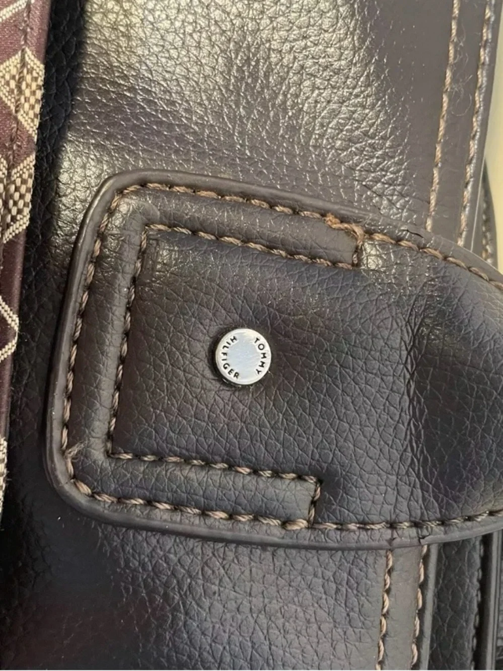 Tommy Hilfiger Brown and Cream Logo Tote with Center Stripe
